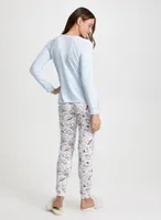 Slogan & Cat Print Pyjama Set