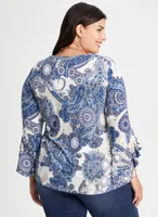 Paisley Print Ruffle Sleeve Top