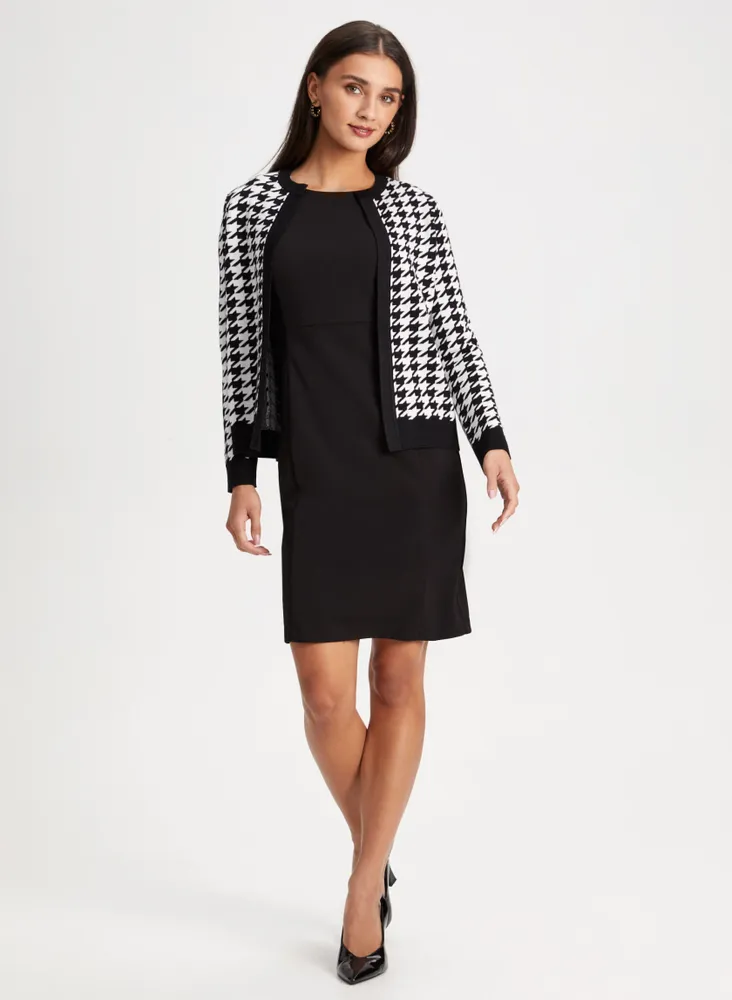 Short Houndstooth Motif Cardigan