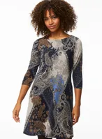 3/4 Sleeve Paisley Motif Dress