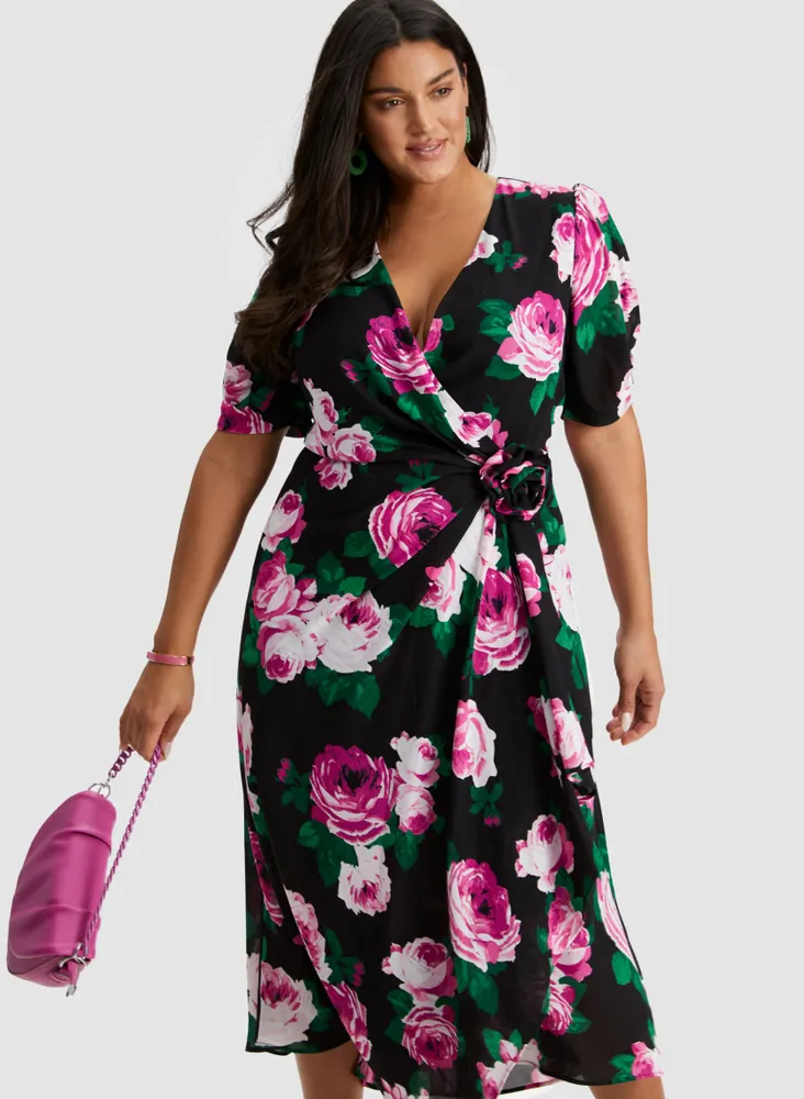 Rose Print Midi Dress