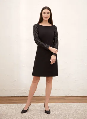 Sequin Sleeve A-Line Dress