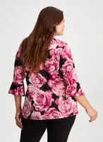 Rose Print 3/4 Sleeve Top