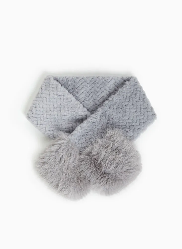 Vegan Fur Trim Knit Scarf