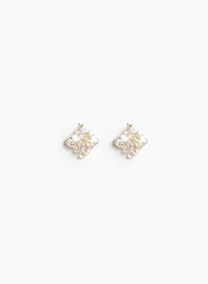 Crystal Tile Button Earrings