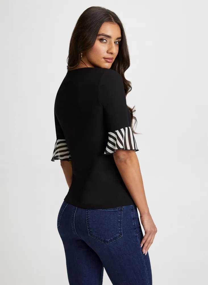 Stripe Cuff Crew Neck Top