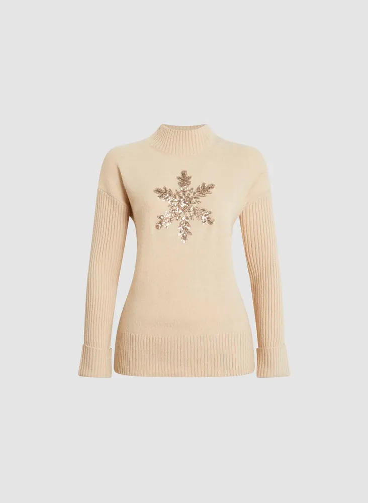 Snowflake Appliqué Knit Sweater