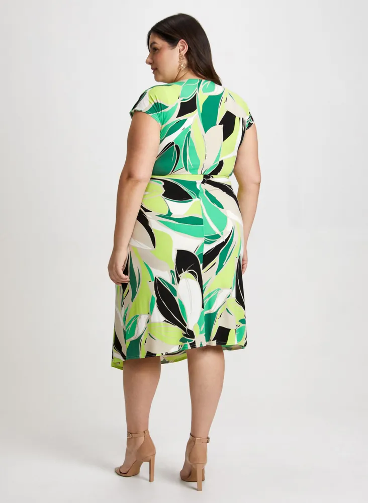 Abstract Print Wrap-Style Dress