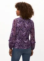 Paisley Print V-Neck Mesh Top