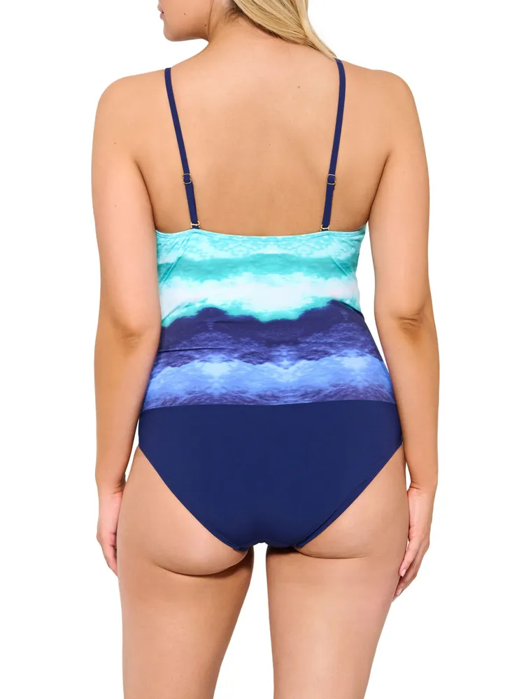 Christina Swimwear Womens Ombre Striped with Centered Drawstring Swimsuit :  : Clothing, Shoes & Accessories