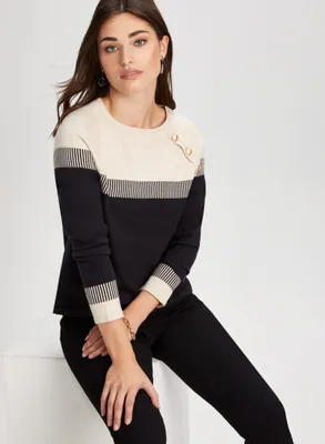 Colour Block Button Detail Sweater