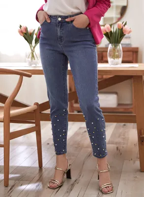 Pearl Detail Slim Leg Jeans