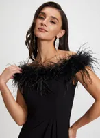 Feather Trim Off-the-Shoulder Dress