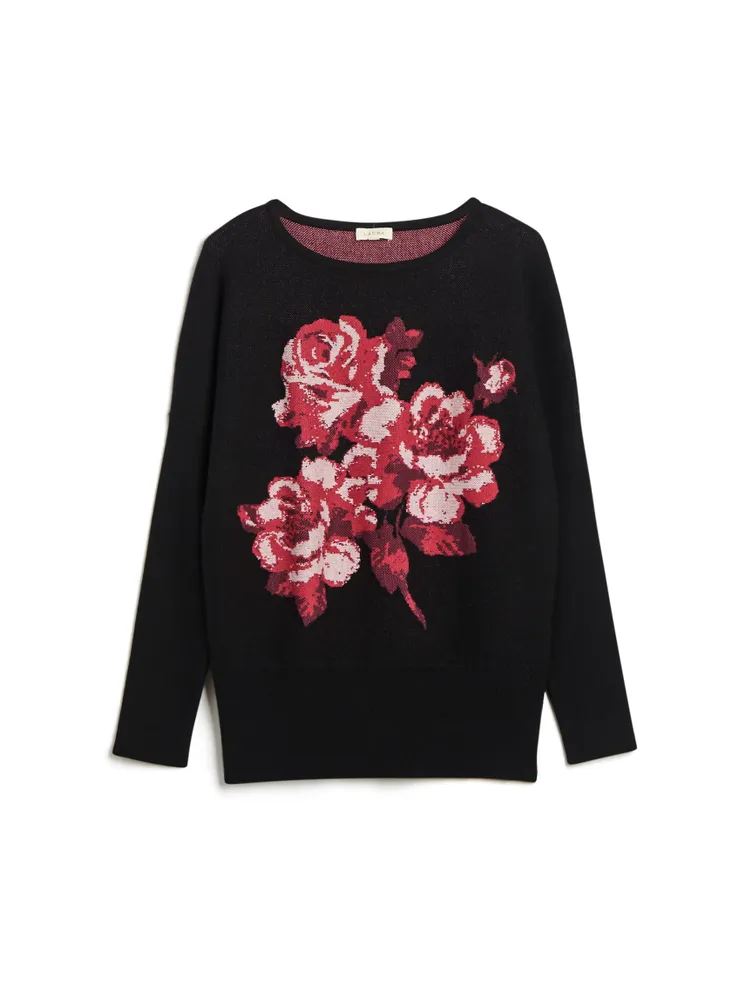 Dolman Sleeve Floral Print Sweater