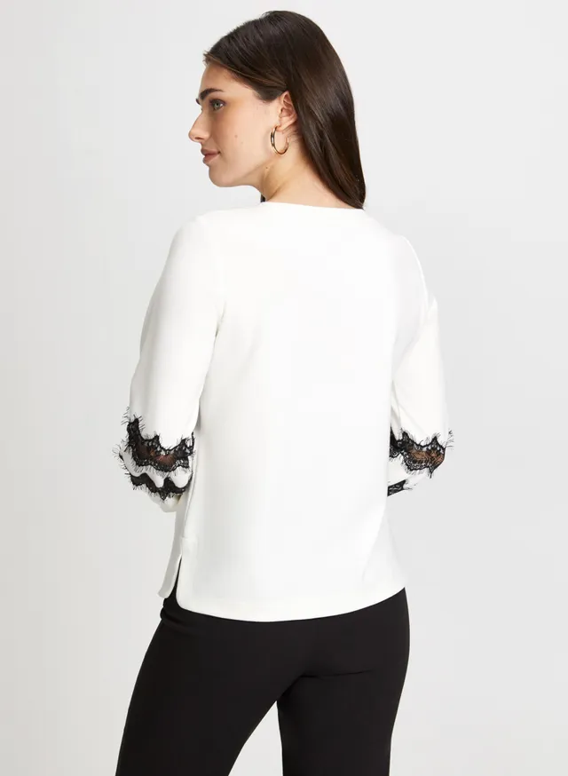 Laura Petites Long Sleeve Lace Trim Top