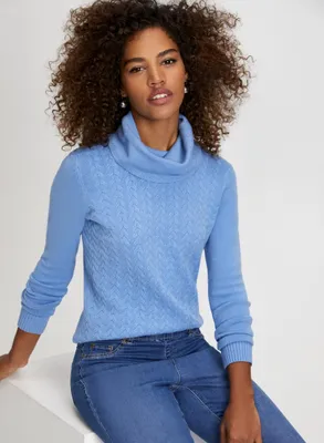 Cowl Neck Cable Knit Sweater
