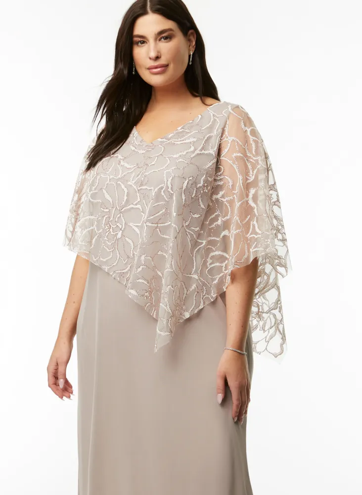 Floral Detail Asymmetric Poncho Dress