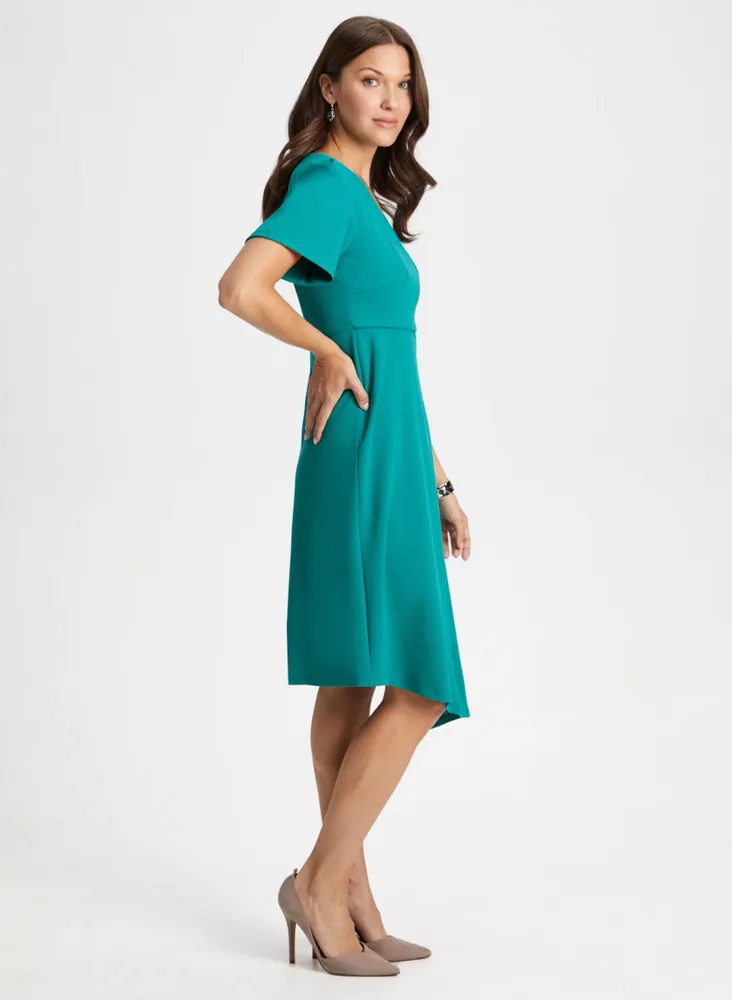 Asymmetric Hem Flutter Sleeve Dress