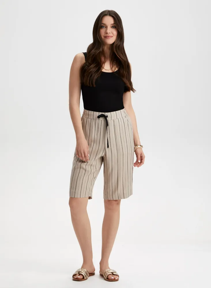 Striped Linen Pull-On Shorts