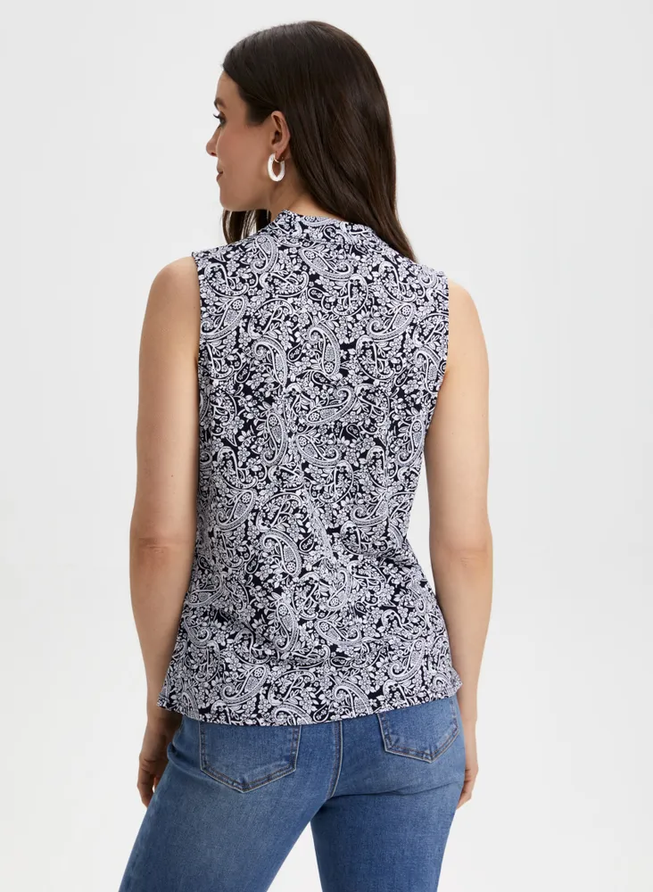 Paisley Print Tie-Neck Top