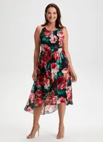 Rose Print High-Low Midi Dress