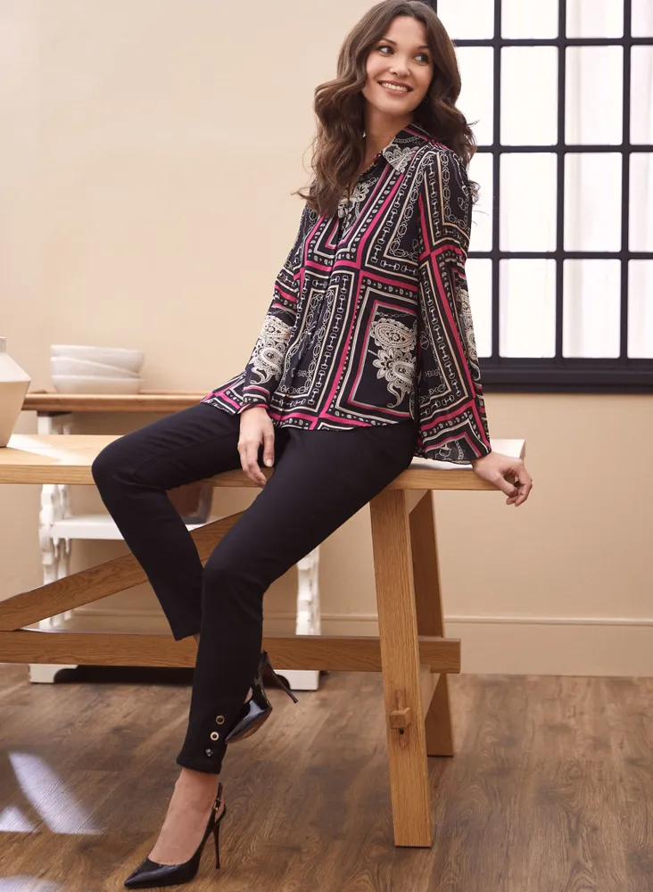 Mixed Print Bell Sleeve Blouse