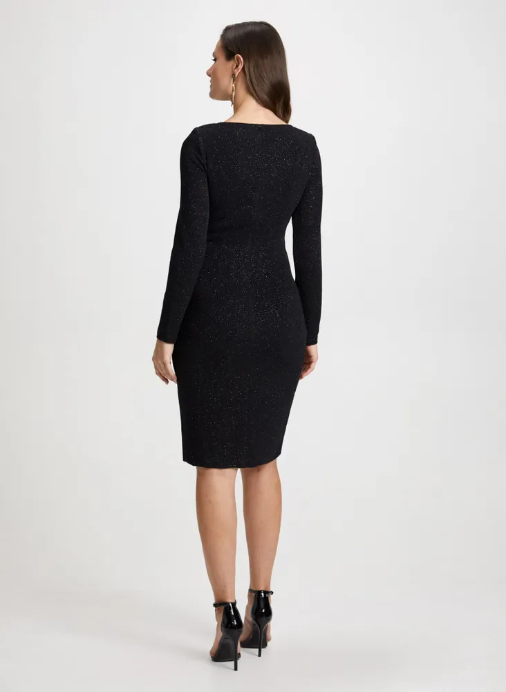 Glitter Knit Wrap-Style Dress