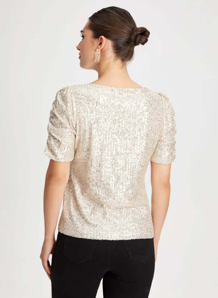 Sequin Detail Crewneck Top