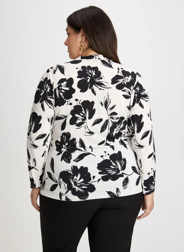 Wrap-Style Floral Motif Top