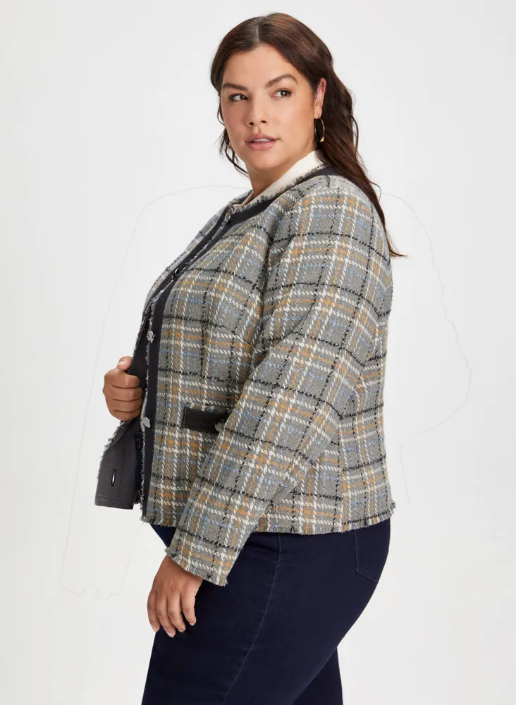 Plaid Contrast Trim Jacket