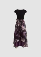 Floral Print & Bow Organza Dress