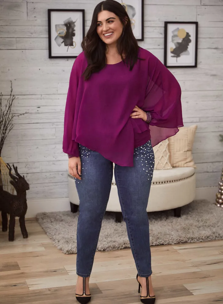 Asymmetric Chiffon Poncho Blouse