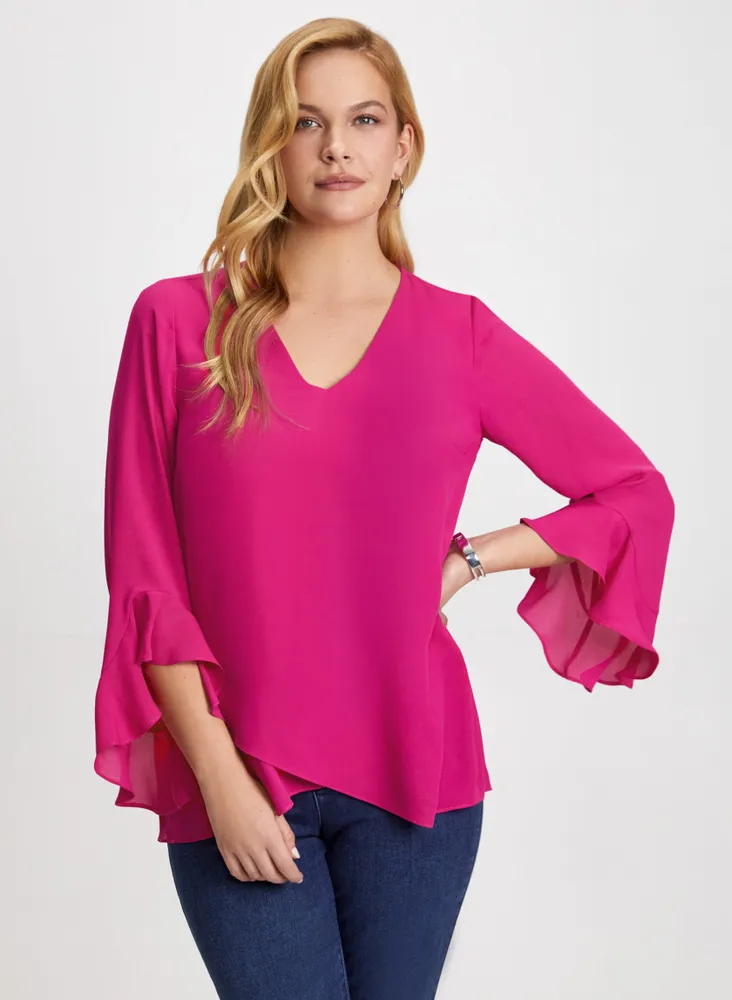 Flutter Sleeve V-Neck Blouse