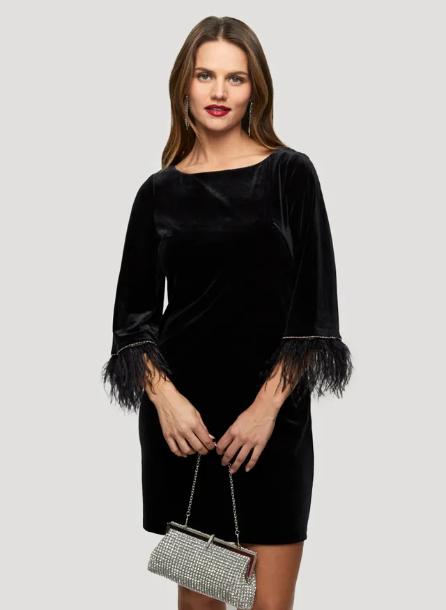 Long-Sleeve Bodycon Velvet Dress with Mesh Cut-Outs