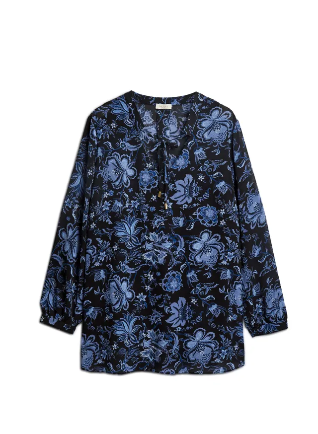 CLEO Velvet Burnout Printed Long Sleeve Blouse