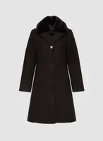 Button Front Stretch Wool Blend Coat