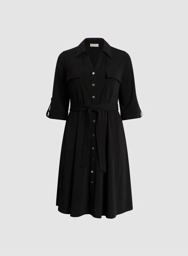 Plus Button Front Belted Dress