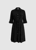 Button Front Belted Dress