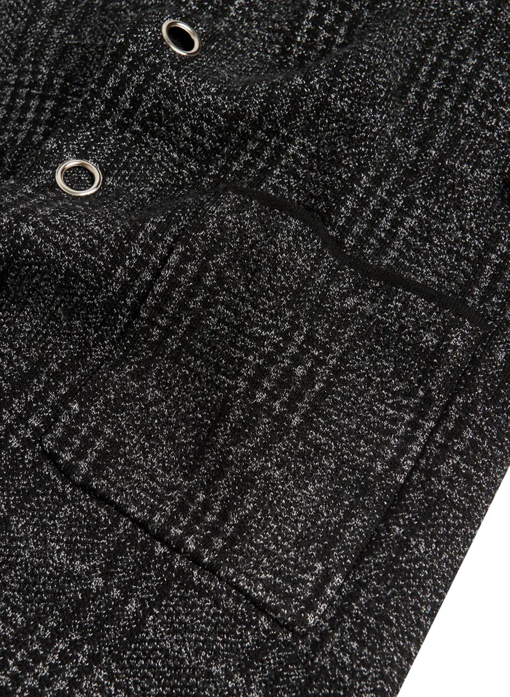 Grommet Detail Plaid Motif Coatigan