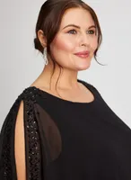 Cold Shoulder Chiffon Poncho Dress