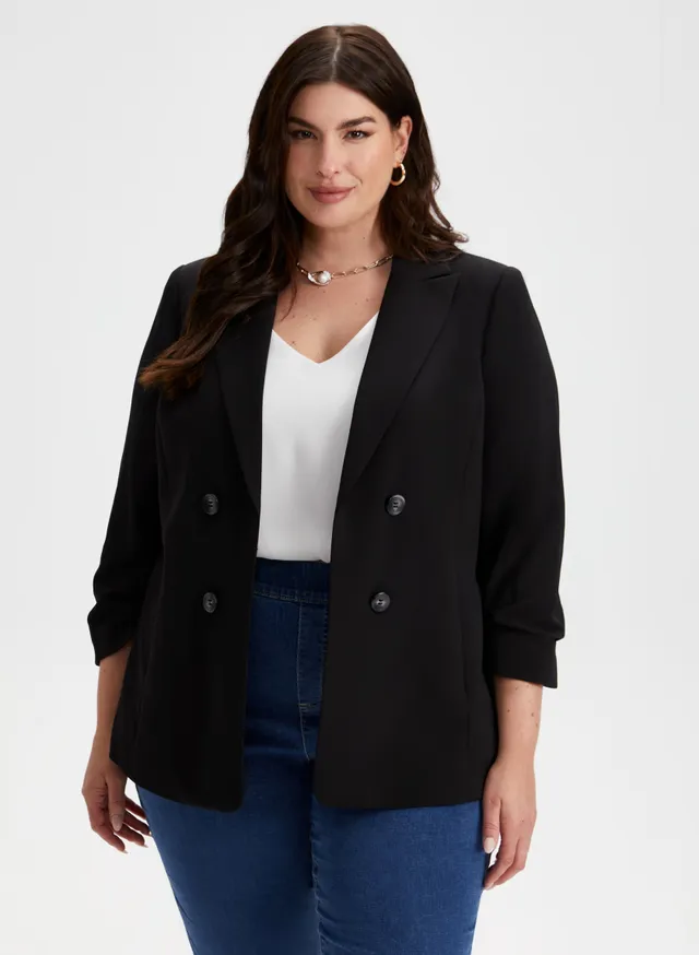 Laura Plus 3/4 Sleeve Button Detail Blazer