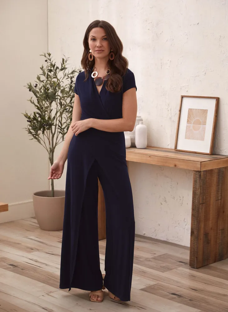 Wide Leg Slit Detail Jumpsuit