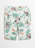 Tropical Floral Bermuda Denim Shorts