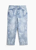 Palm Leaf Print Denim Capris