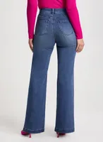 Button Detail Wide Leg Jeans