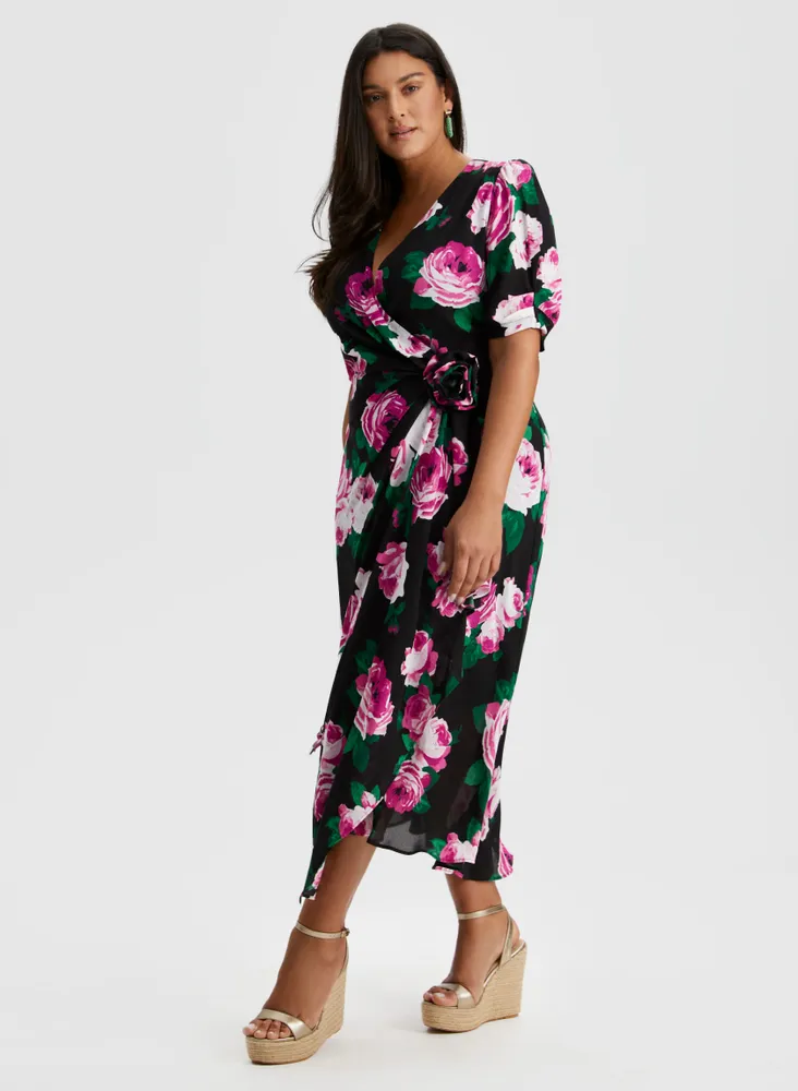 Rose Print Midi Dress