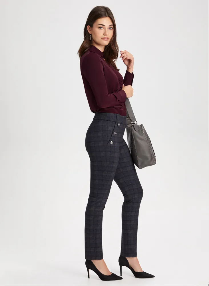 Slim Leg Checkered Pull-On Pants