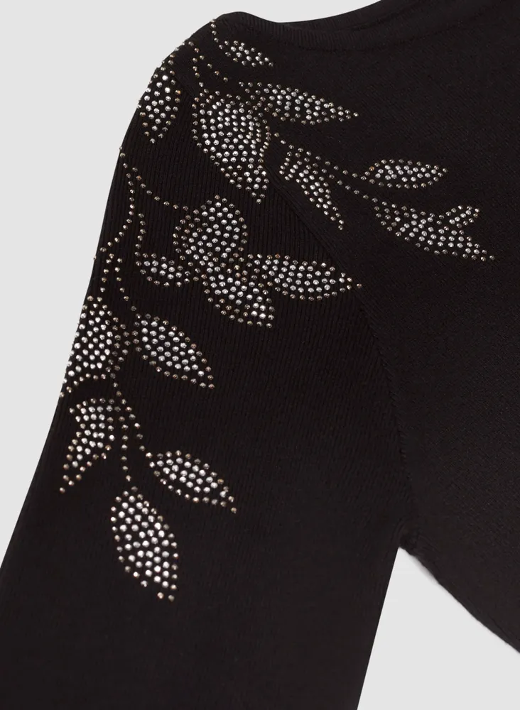 Rhinestone Detail Knit Dress