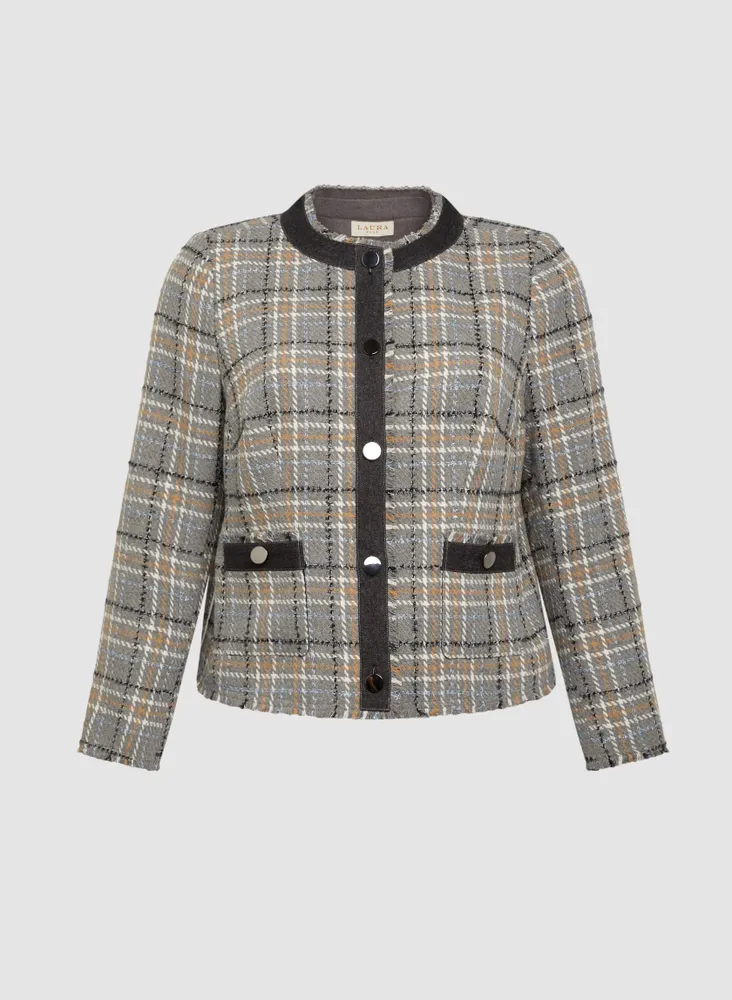 Plaid Contrast Trim Jacket