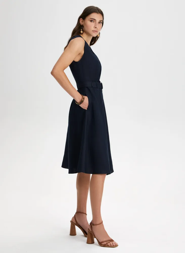 Linen-Blend Sleeveless Shirt Dress